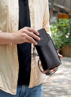 日本CHAM极简轻量植鞣牛皮手工手机套手机随身包