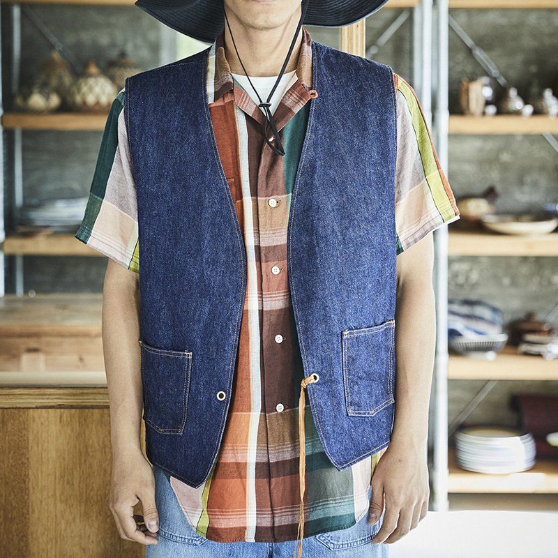 棉麻布牛皮绑绳背心一次水洗