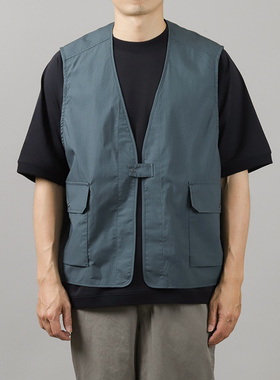 日本Still By Hand无侧缝线轻薄宽松高密度棉单扣工装风背心马甲