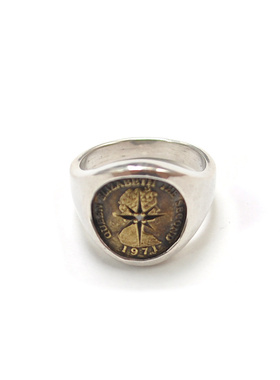 日本AMP JAPAN微笑伊莉莎白二世铜币小水钻戒指日本制16AO-245