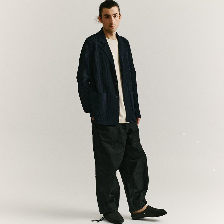 针织口袋半开襟针织外套海军蓝