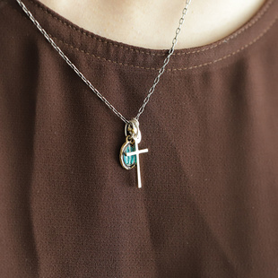 日本AMP 286 JAPAN黄铜日韩手工制老物十字复古项链日本制13AD