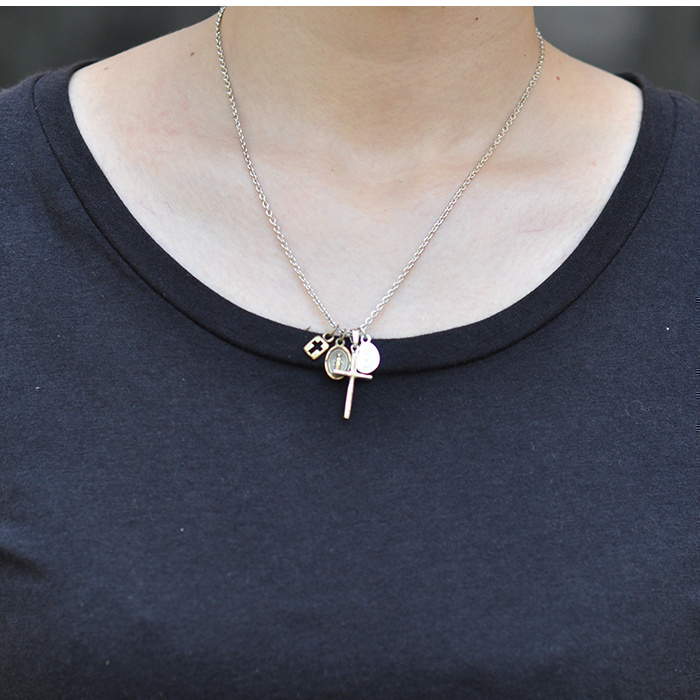 日本纯银十字黄铜项链