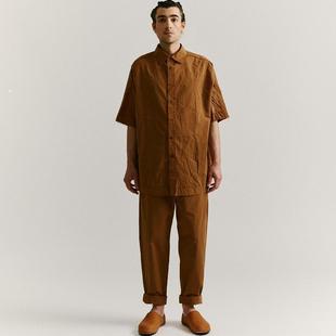 法国Casey Casey纸质棉水洗柔软复古仿旧立体剪裁短袖衬衫杏仁色