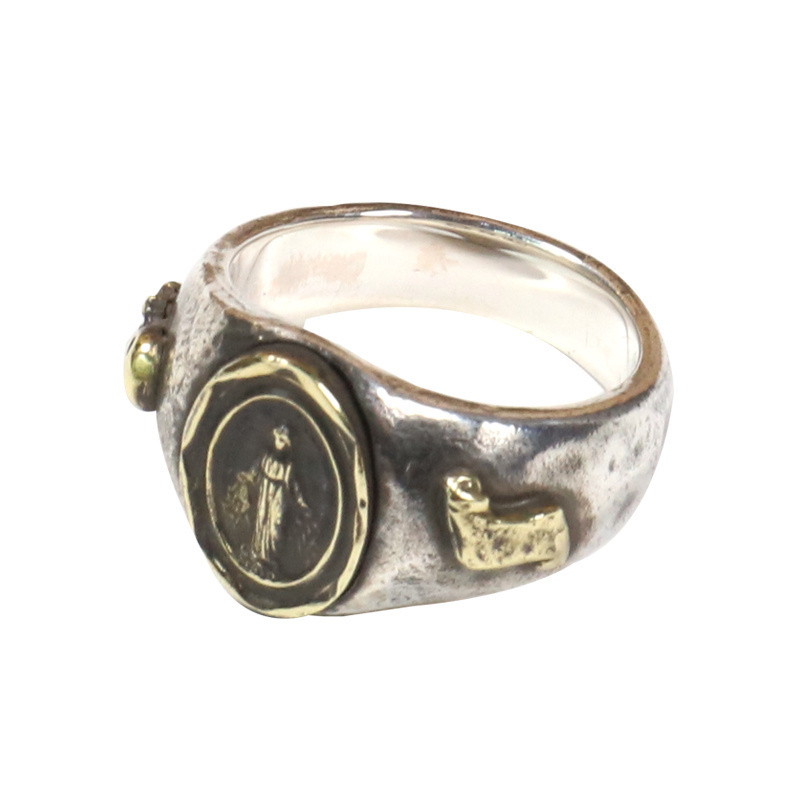 日本复古骷髅925银黄铜戒指