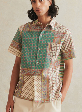 法国De Bonne Facture普罗旺斯古老床单怀旧七针缝线短袖衬衫