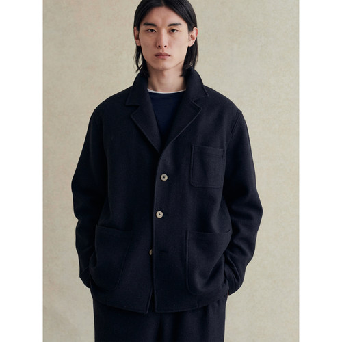 法国方形剪裁混毛旅行夹克