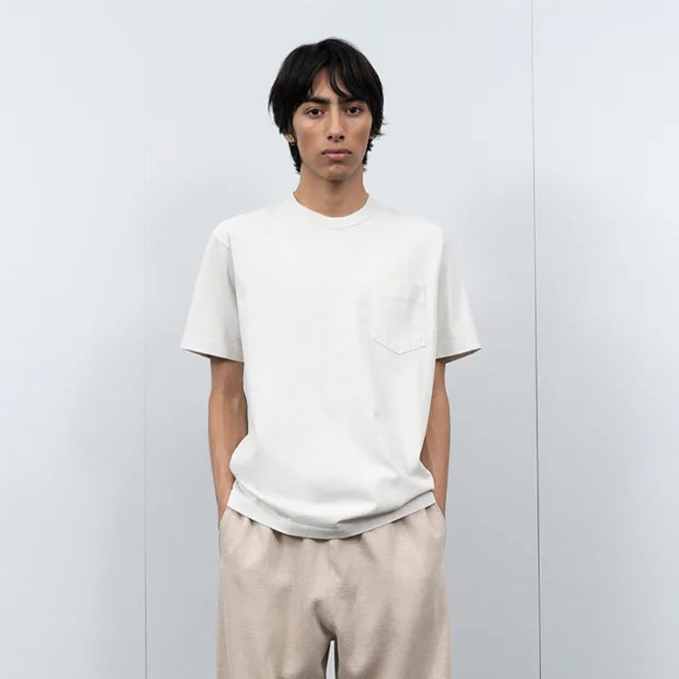 五角形口袋针织纯色短袖T恤