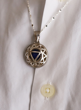 台湾YP Craft手创制品925银青金石圆形搂空坠饰项链YP211020-3