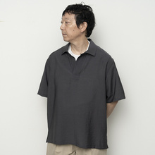 日本Still By Hand柔顺轻盈方形剪裁亚麻纹理凉爽短袖衬衫灰色