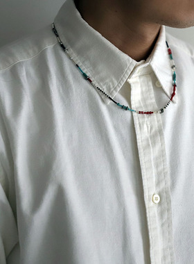 日本AMP JAPAN复古切割贝壳绿松石白心玻璃珠印地安彩色手链项链