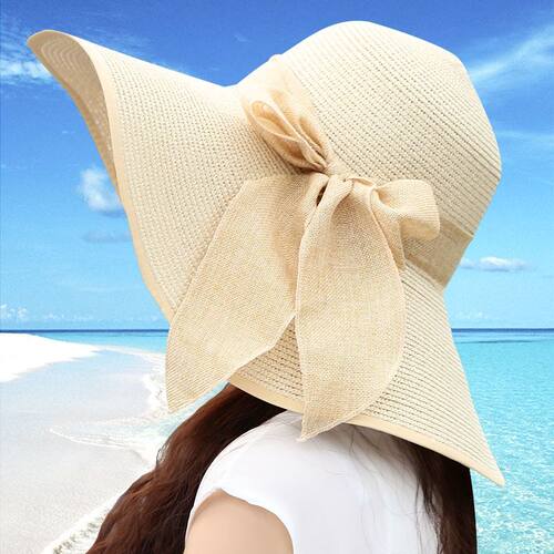 LOSIRE帽子女夏遮阳防晒蝴蝶结草帽海边沙滩度假旅游大帽檐太阳帽