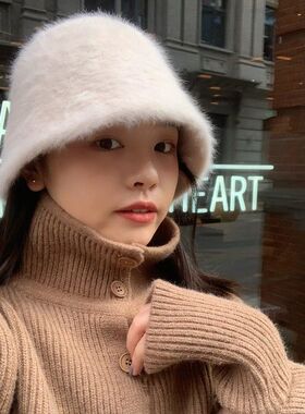 2026新款秋冬渔夫帽复古百搭保暖遮脸兔毛水桶帽子韩版女士显脸小