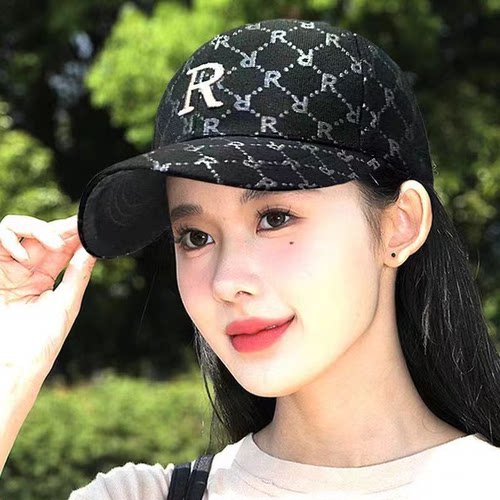2025新款格子刺绣R字母帽子日系女春秋复古鸭舌帽个性防晒遮阳
