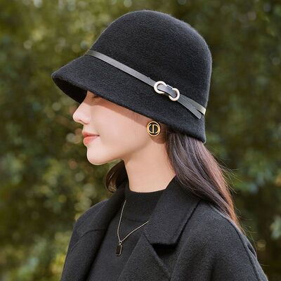 2025新款秋冬季毛呢渔夫帽子女高级感遮脸水桶帽保暖护耳盆帽