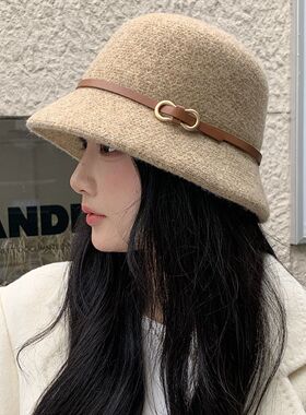 帽子女款2026新款秋冬款高级感羊毛呢赫本风渔夫帽女秋冬季高级感
