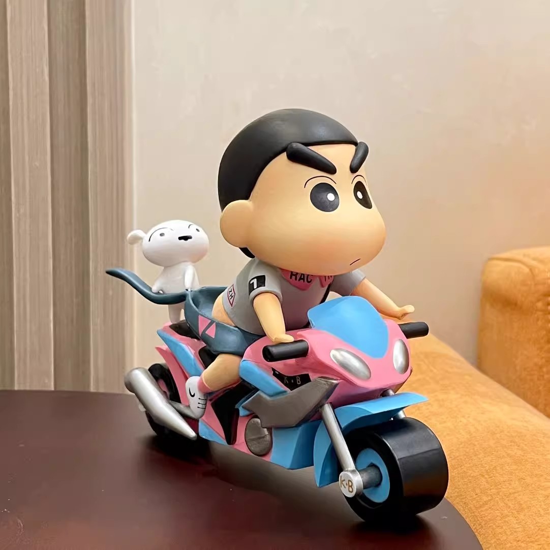 蜡笔小新摩托车摆件轮胎可动机车发条玩具