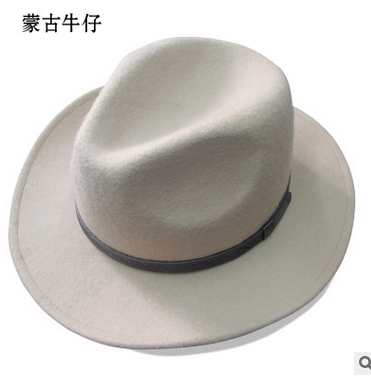 蒙古牛仔定型毡帽 黑色螺纹皮带 新款热卖 冬春秋羊毛帽 颜色订做