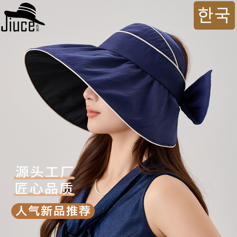 韩版时尚蝴蝶结大檐空顶帽女春夏季可折叠透气遮阳帽户外防晒布帽