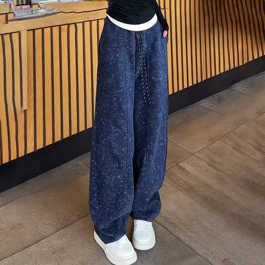 扎染香蕉卫裤女2024年秋季新款大码微胖mm时尚百搭显瘦阔腿弯刀裤