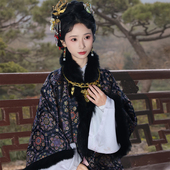 墨隐芳华 保暖短披袄 款 簪花阁汉服定制 浅交领提花宋锦秋冬季