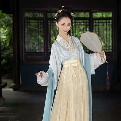 云中月 丨簪花阁汉服定制丨 宋制真丝提花浅交领襦裙套装春夏日常