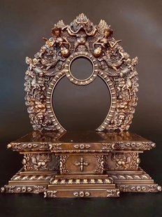 铁拳匠造 紫铜释加牟尼等身像背光底座光环拿摆件 六灵捧坐六拏具