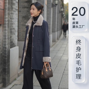 正宗海宁皮草可拆卸内胆派克服女水貂毛中长款外套冬加厚保暖奢华