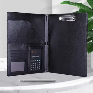 心绘聚黑色多功能文件夹经理夹老板夹A4皮板夹带计算器销售采购签合同专用资料册加厚硬壳本可印LOGO文字公司