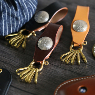 阿美咔叽复古手工钥匙扣马缰革腰带扣真币纯黄铜非马臀皮枥木