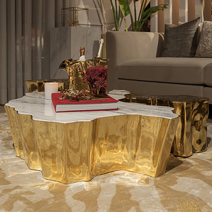 极简轻奢茶几不锈钢金属不规则异形茶几桌现代简约个性 意式 咖啡桌