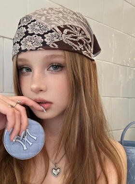美式复古棕色腰果花头巾女