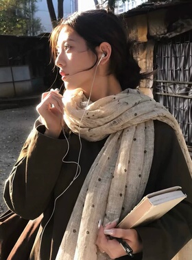 韩系复古波点薄款丝巾百搭高级感