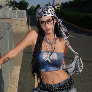 千禧辣妹豹纹包头丝巾女高级感时尚小众方巾复古欧美嘻哈潮酷头巾