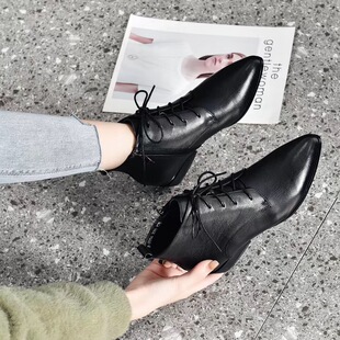 真皮秋冬小短靴2025年新款马丁靴英伦风女靴子百搭尖头春秋女鞋子