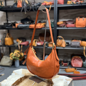 转山头层牛皮水染植鞣真皮复古单肩月亮包简约女包