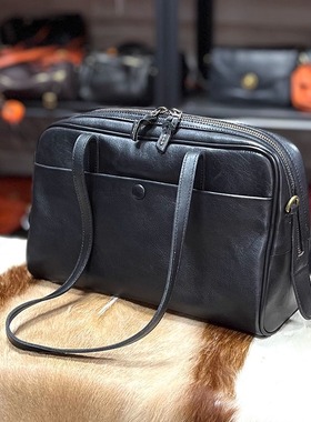 转山头层牛皮水染植鞣真皮大容量单肩斜挎包松弛感方形公文包女