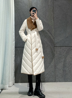 加厚填充秋冬拼接中长款羽绒服