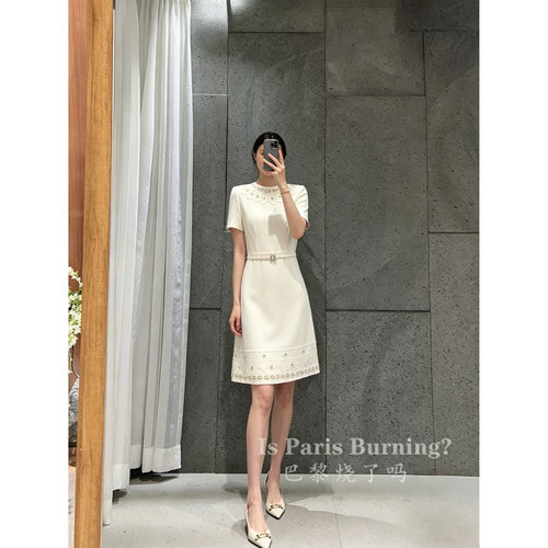 下单联系客服! 新款高端轻奢重工钉珠A字裙时尚收腰短袖连衣裙女