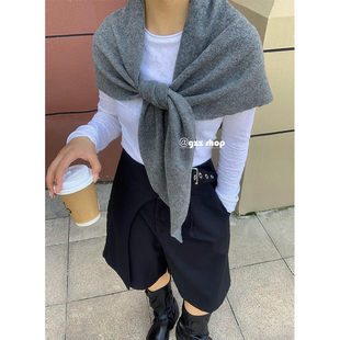纯羊毛100%wool 高品质秋冬围巾披肩两用纯色大三角巾女外搭护颈