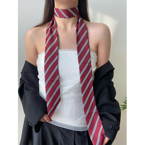 rose同款~复古酒红色条纹领带女