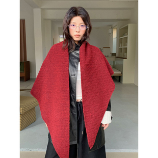高定！澳洲羊毛加大版三角披肩女2025新款秋冬慵懒风围巾保暖护颈