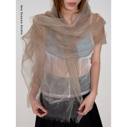 轻薄雾面高端双层欧根纱丝巾女