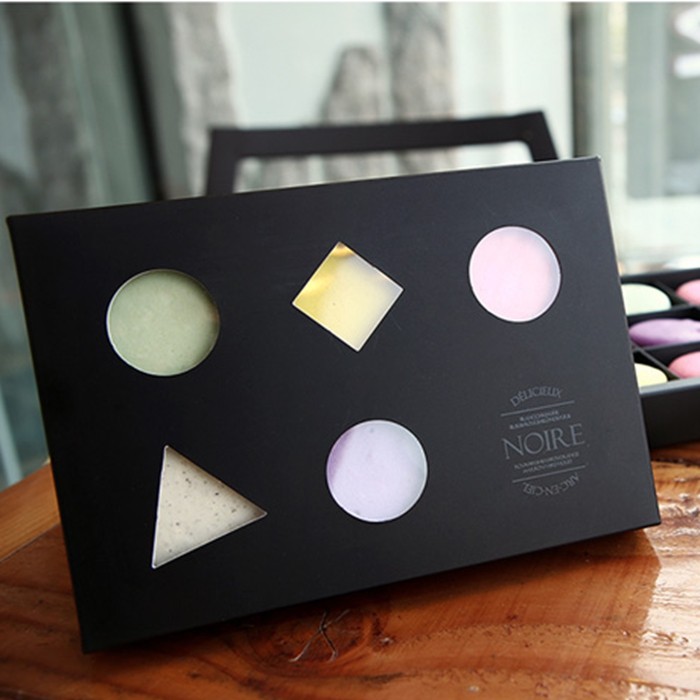 烘焙包装 雪媚娘盒 马卡龙6/12粒装几何图形开窗黑色马卡龙盒50个