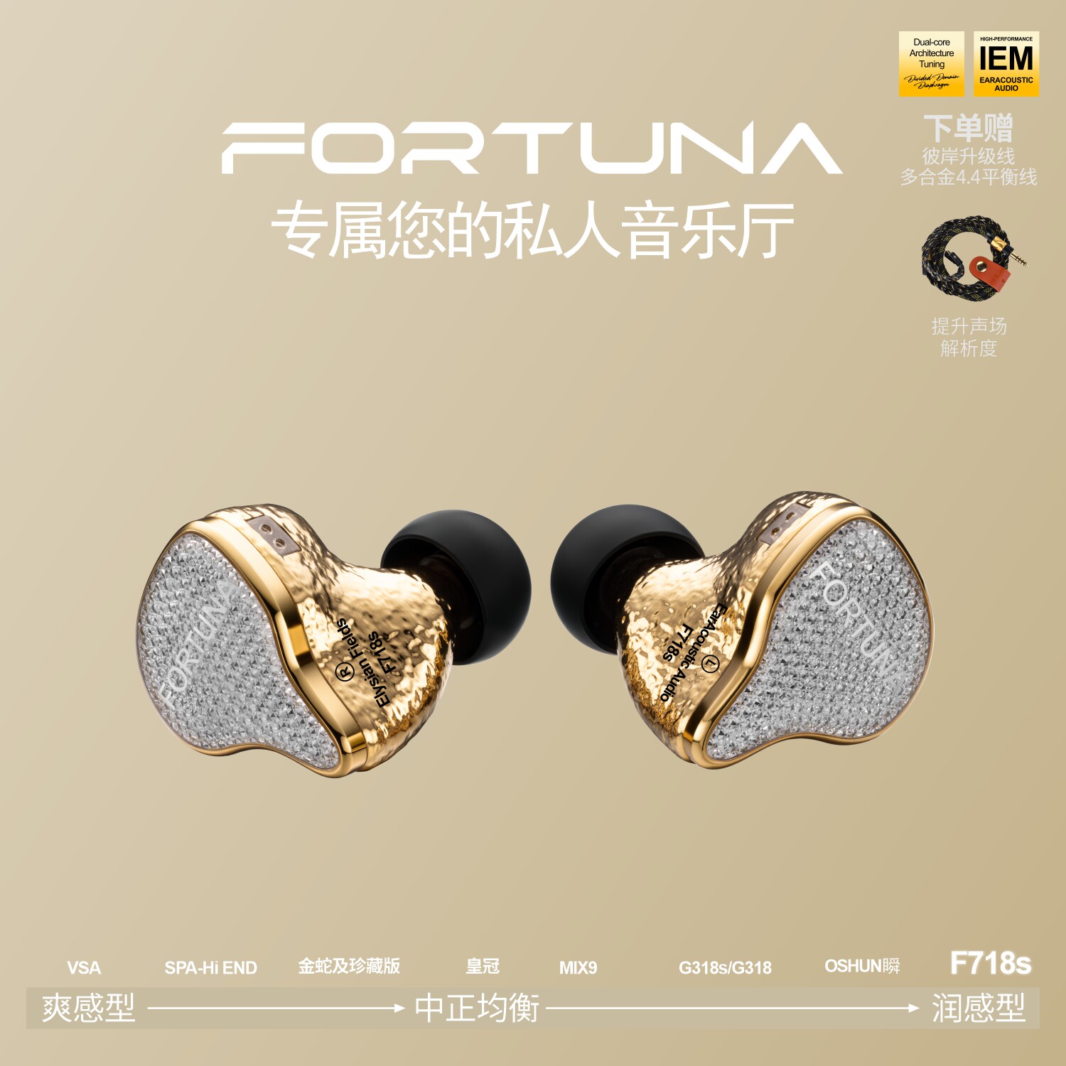 丽弦 锦瑟香也 FORTUNA F718s入耳式有线HIFI钛金旗舰动圈耳机