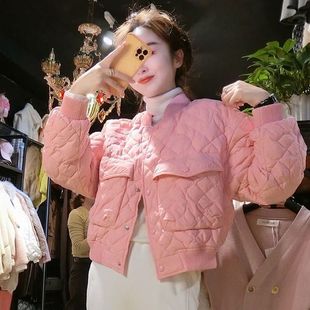 外套棒球服 加厚宽松百搭小个子短款 轻薄菱格棉服女冬季 2024年新款