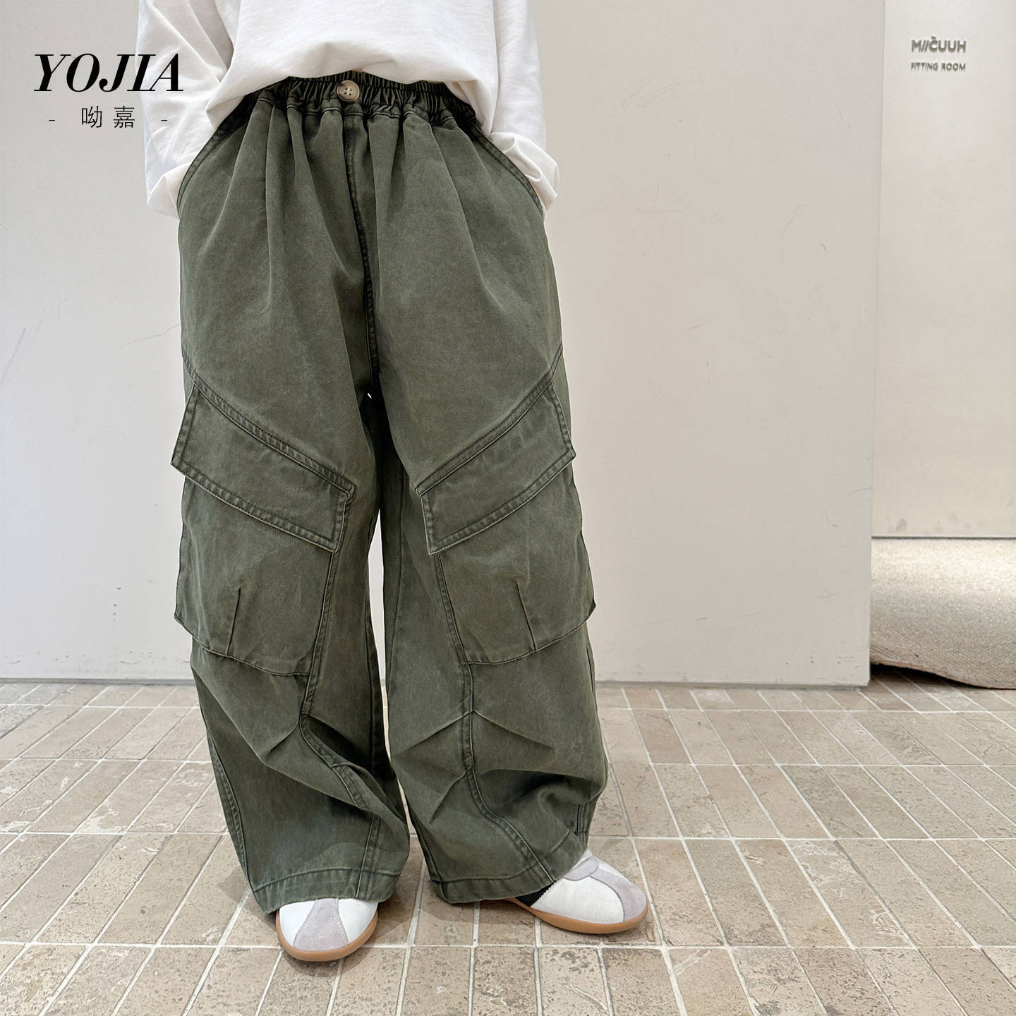 YOJIA女童牛仔裤春秋装2025新款洋气纯棉大童工装裤儿童直筒裤子