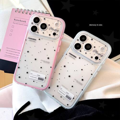 ins风黑色星星适用苹果18pro手机壳iphone17全包边框15磨砂16韩系