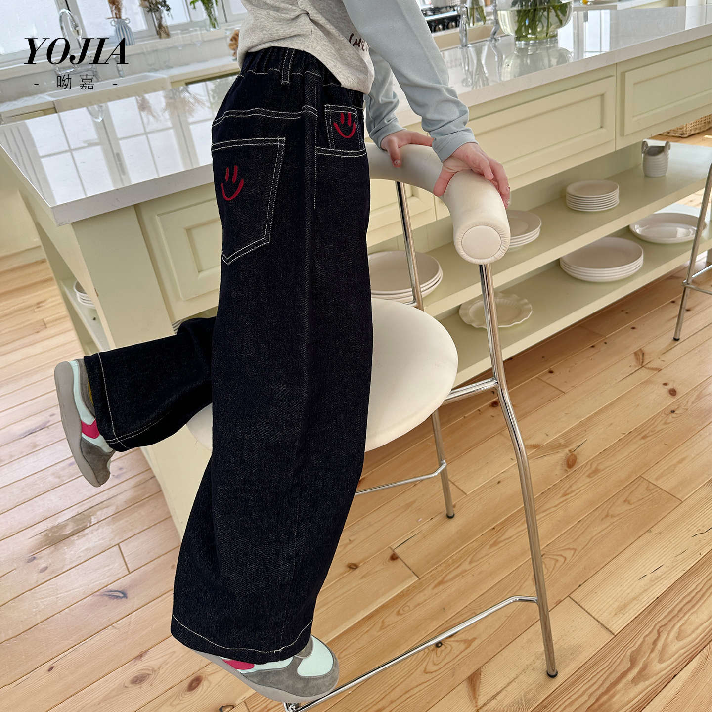 YOJIA女童牛仔裤秋季2025新款韩版宽松女孩长裤薄款儿童裤子秋装