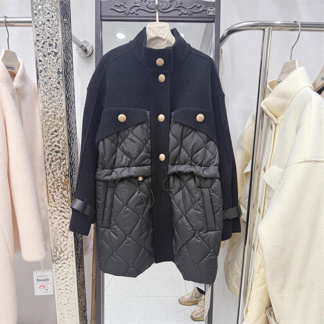 女装针织棉服拼接2025秋冬设计感女装柜同款收腰立领
